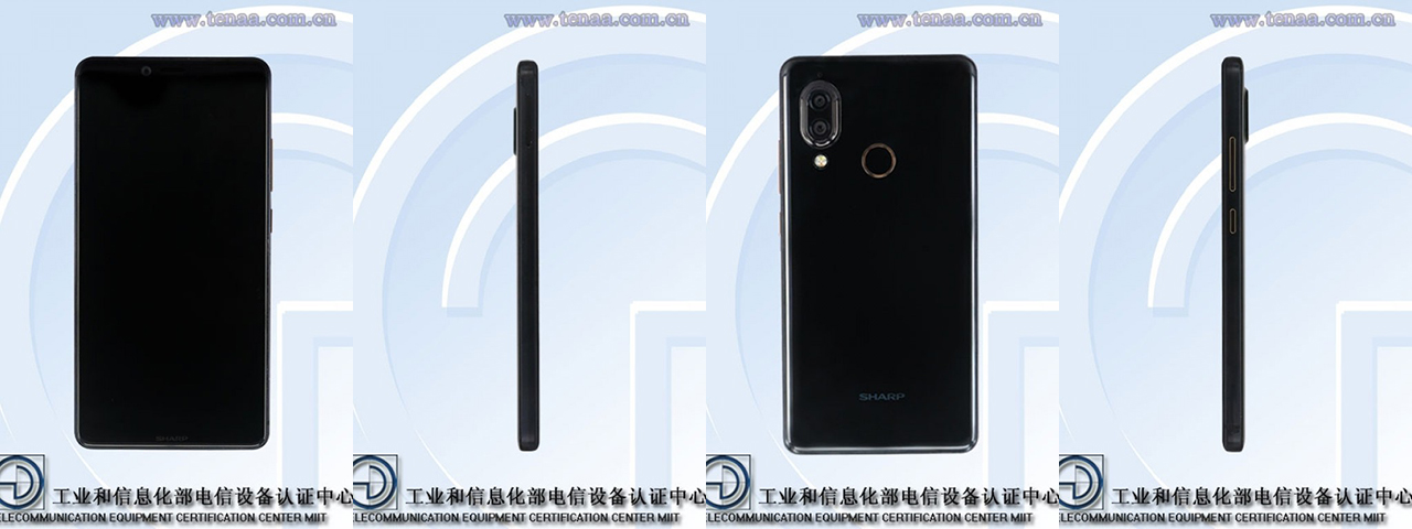 sharp lộ diện smartphone mới với màn hình viền mỏng, camera kép dọc như iphone x